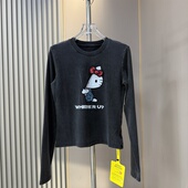 趣味可爱 蝴蝶结Kitty躲猫猫长袖 T恤女辣妹短款 欧货秋新款 打底衫