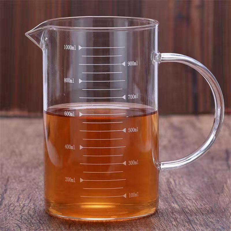 家用烘焙带刻度标准带盖玻璃计量杯奶茶牛奶量水杯250ml到1000