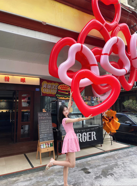 七夕网红拍照爱心泳圈气球ins镂空道具装饰情人节布置商场网红墙