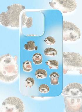 可爱刺猬插画手机壳适用iPhone17promax苹果16菲林13蓝色14小米15华为mate70荣耀P80红米vivox200硬findx8sp+