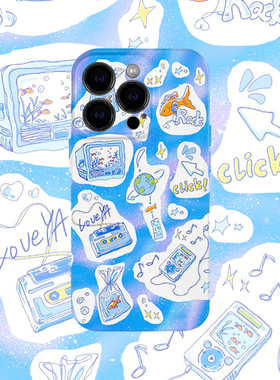 y2k小清新金鱼蓝色手机壳适用iPhone17promax苹果16菲林13简约14小米15硬华为mate70荣耀P80红米vivo一加oppo