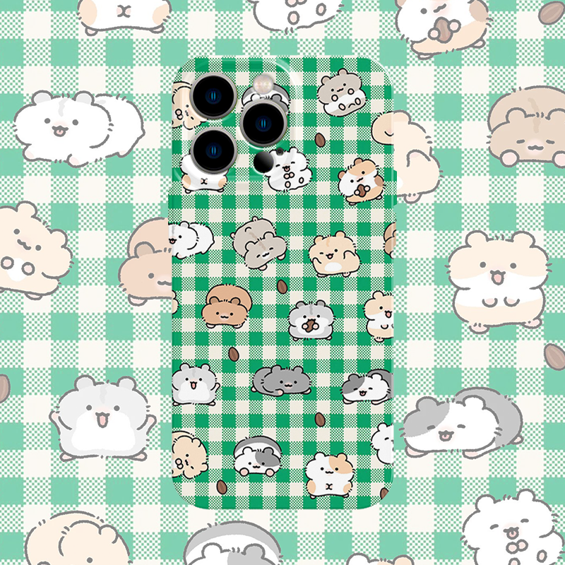 绿色格子仓鼠手机壳适用iPhone17promax苹果16菲林1