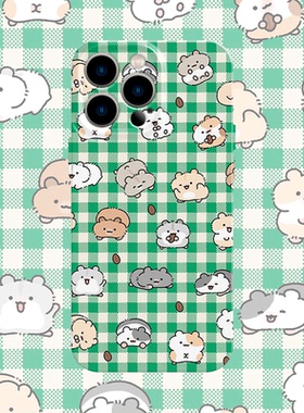 绿色格子仓鼠手机壳适用iPhone17promax苹果16菲林14一加13小米15小清新oppo华为mate70荣耀P80红米vivox200s
