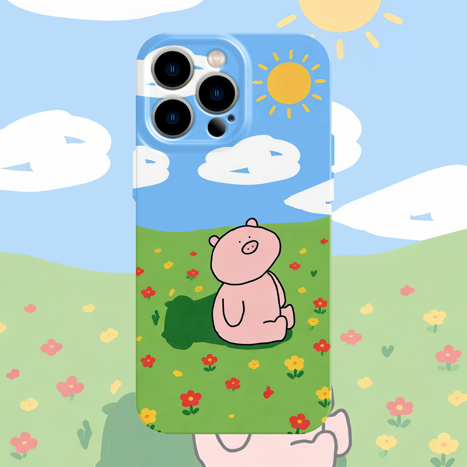 手绘猪猪适用iPhone17promax苹果16e手机壳15艺术14蓝色13小清新12华为mate70荣耀P80小米vivox300一加11oppo