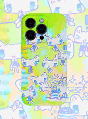 小猫小清新绿色手机壳适用iPhone17promax苹果16菲林13可爱14小米15硬oppo华为mate70荣耀Pura80红米vivox200