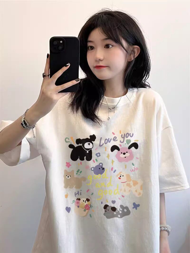 短袖休闲重磅印花纯棉女