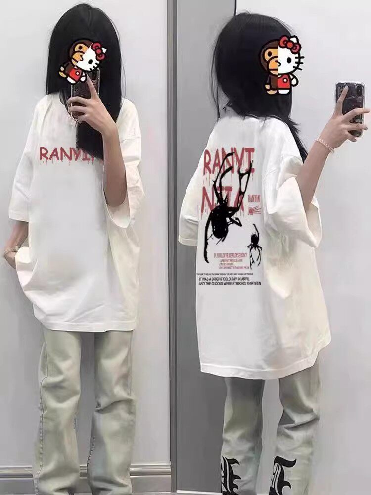 短袖休闲重磅印花纯棉女