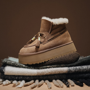 BIUCILI「自在冬季 」原创羊毛厚底增高雪地靴加绒保暖女中筒靴子