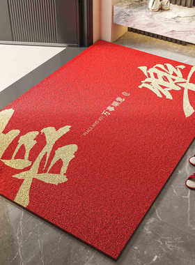 丝圈地垫中式红色进门刮泥蹭土地垫家用玄关耐磨防滑入户门地垫