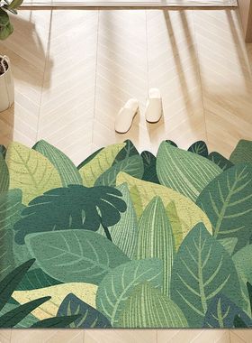 小清新绿色植物入户门地垫玄关进门防滑耐脏脚垫可裁剪丝圈地垫