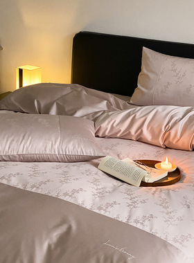 全棉提花小贵妇四件套轻奢长绒棉刺绣拼接被套纯棉床品