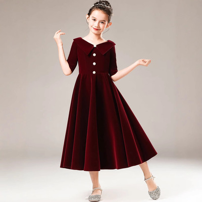 儿童礼服公主裙生日长袖绒布钢琴管弦乐演奏礼服女童合唱团