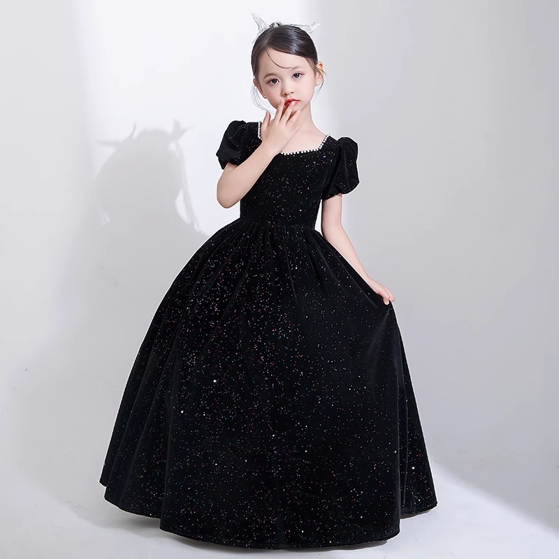 晚礼服女童主持人生日钢琴演出服短袖袖儿童礼服公主裙连衣裙