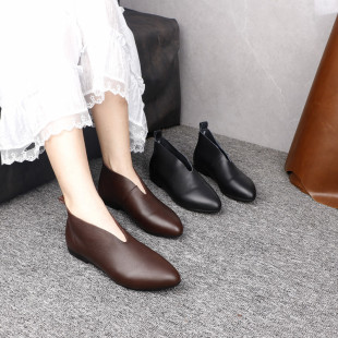单鞋女真皮手工文艺复古头层牛皮透气短靴尖头洋气妈妈鞋可
