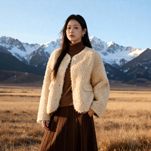 【赫拉】小香风法式名媛风毛绒短外套纤莉秀大码女装胖mm冬装新款