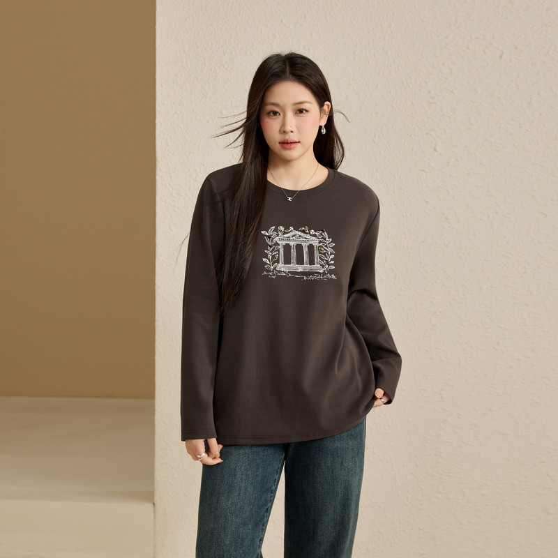 【时尚洋气百搭显瘦T恤】纤莉秀大码女装休闲圆领上衣胖mm冬新款