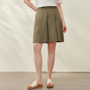 【百褶裙裤】莱赛尔亚麻混纺松紧腰短裤纤莉秀大码女装胖mm夏新款