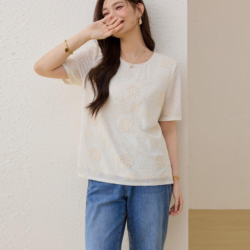 【肌理感百搭T恤】纤莉秀大码女装优雅洋气上衣胖mm2026春装新款