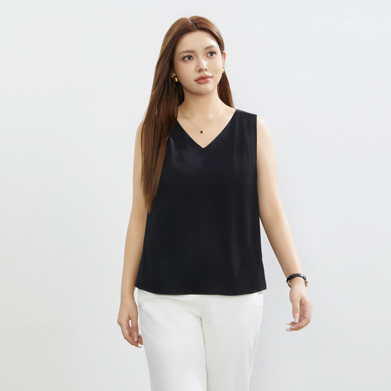 醋酸背心吊带纤莉秀大码女装简约轻薄V领无袖上衣胖mm2024夏新款