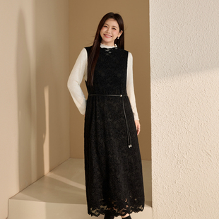 【威尼斯】气质蕾丝连衣裙针织衫两件套纤莉秀大码女装胖mm冬新款