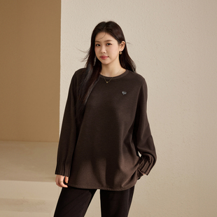 【风琴褶设计T恤】纤莉秀大码女装加绒舒适上衣胖mm2025冬装新款