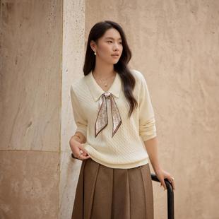 系带丝巾针织衫 优雅设计上衣胖mm秋装 纤莉秀大码 法式 新款 女装