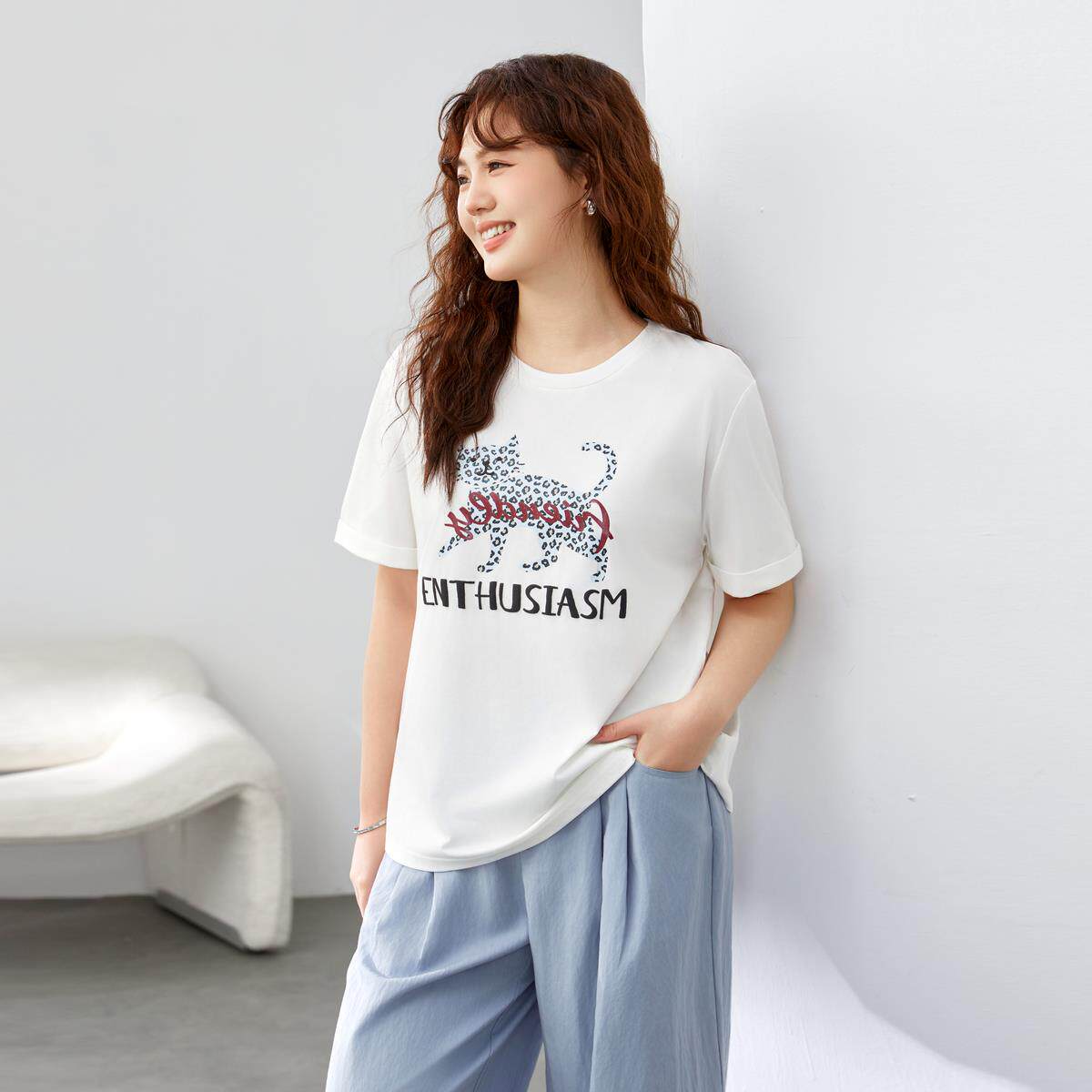 【休闲慵懒风舒适日常两件套装】纤莉秀大码女装胖mm2025春装新款