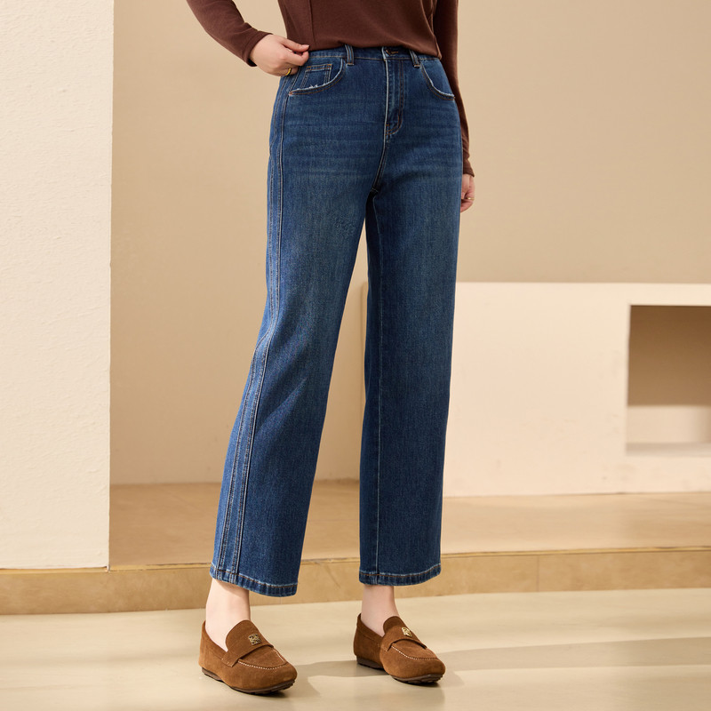 【舒适九分牛仔裤】纤莉秀大码女装简约显瘦裤子胖mm2025秋装新款