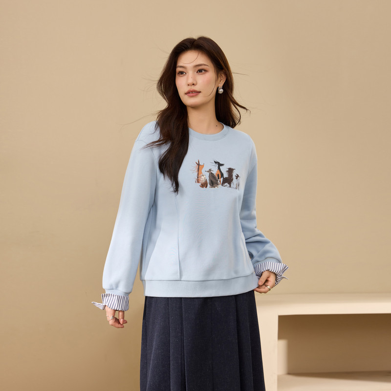 【美式百搭套头卫衣】纤莉秀大码女装设计感袖口胖mm2025冬装新款