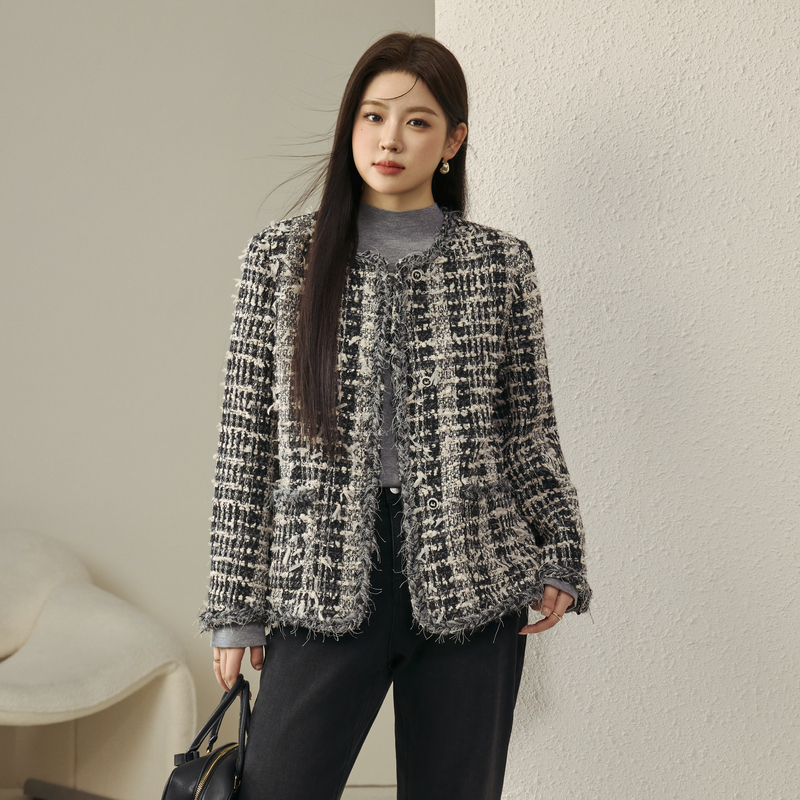 纤莉秀大码女装法式轻奢气质洋气百搭粗花呢外套胖mm2024冬装新款