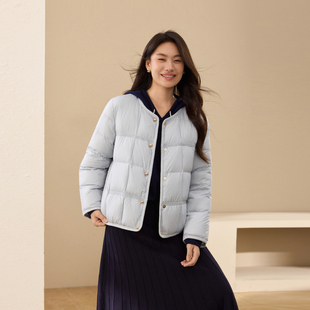 韩系保暖外套胖mm秋装 女装 圆领羽绒服纤莉秀大码 新款 90%鸭绒