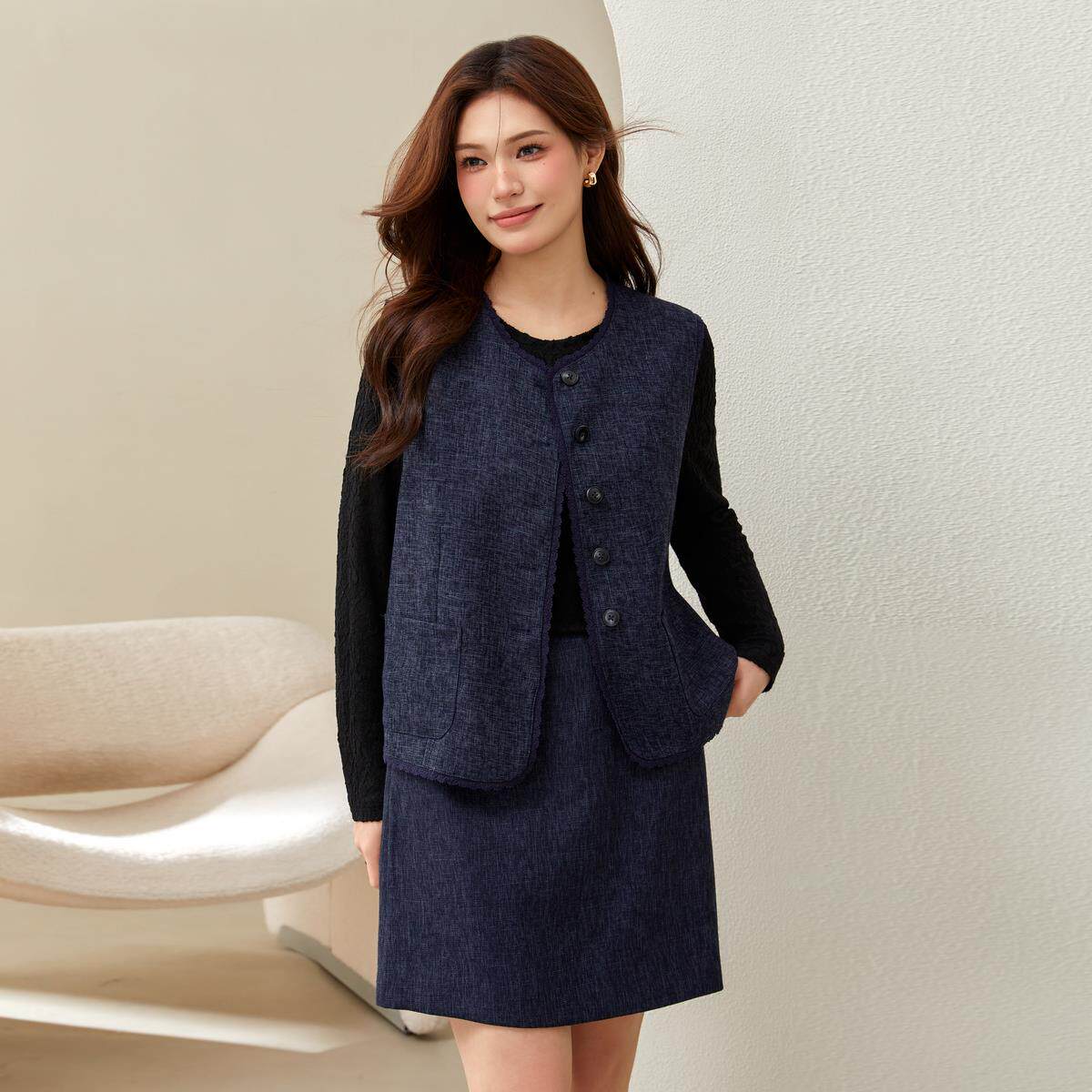 【复古气质时髦松弛感三件套装】纤莉秀大码女装胖mm2025春装新款