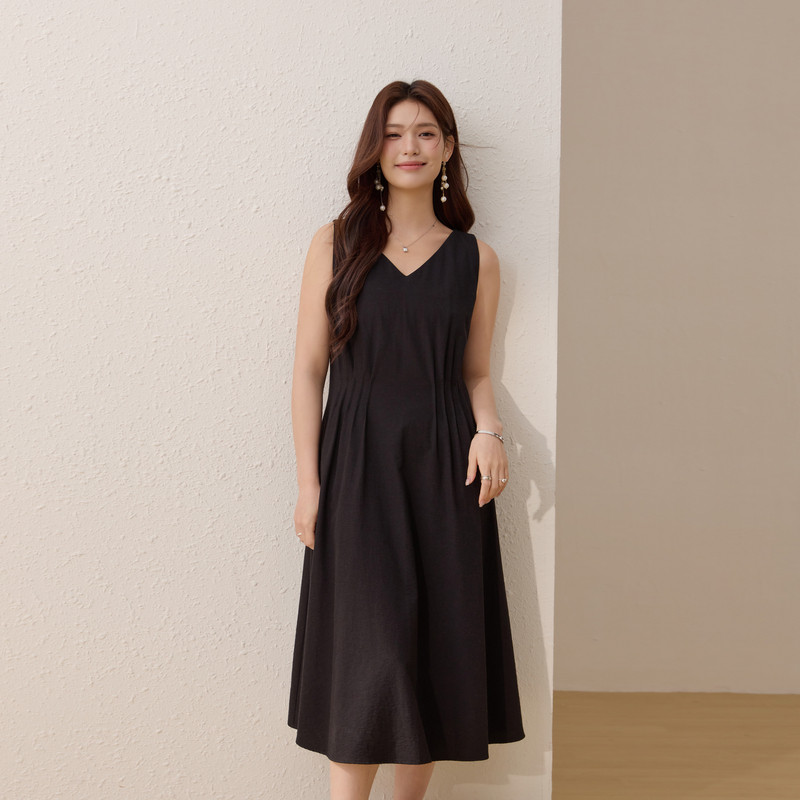 【压褶收腰无袖连衣裙】纤莉秀大码女装气质简约长裙胖mm春装新款