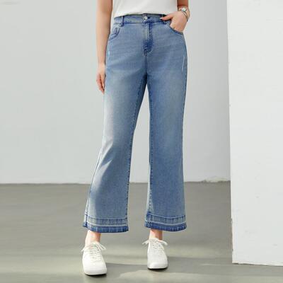 【超模微喇裤】复古松紧腰九分牛仔裤纤莉秀大码女装胖mm夏装新款