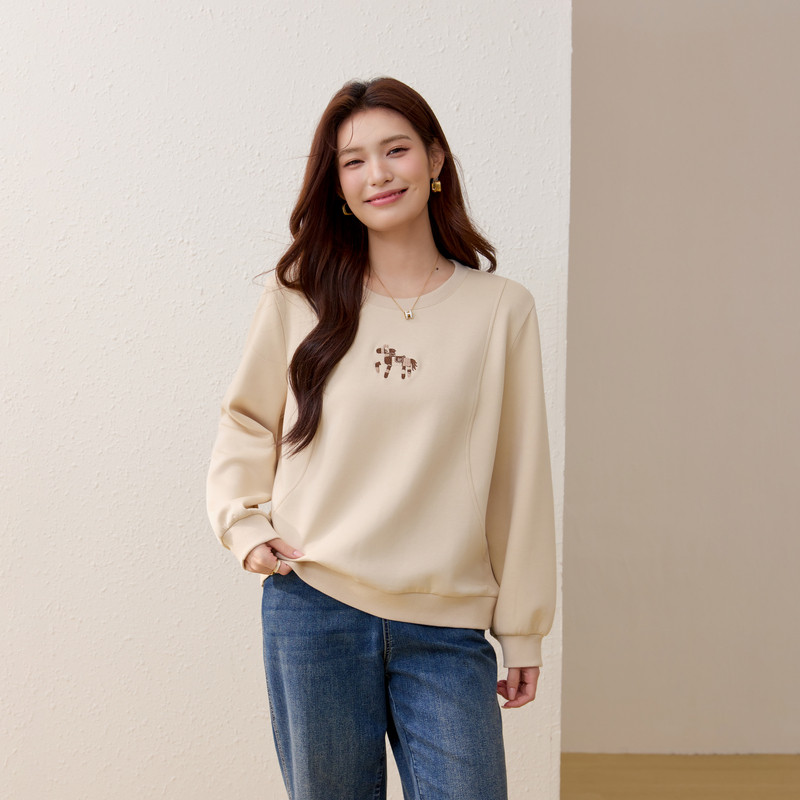 【设计感开叉卫衣】纤莉秀大码女装时尚潮流圆领上衣胖mm春装新款