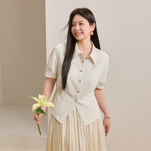 【开叉气质显瘦衬衫】纤莉秀大码女装法式优雅上衣胖mm2026夏新款