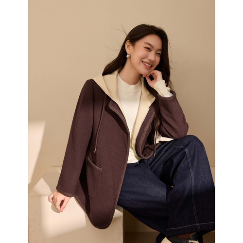 【设计感个性外套】纤莉秀大码女装可拆卸帽子开衫胖mm2025冬新款