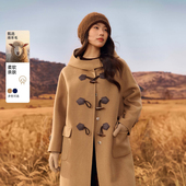 女装 纤莉秀大码 复古牛角扣大衣胖mm冬新款 学院风双面毛呢外套