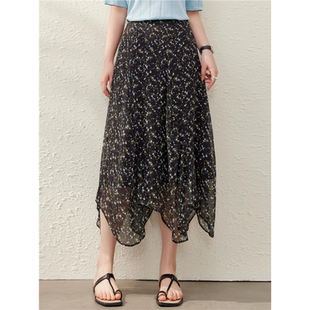 【轻熟风洋气飘逸百搭黑色半身裙】纤莉秀大码女装胖mm2025夏新款