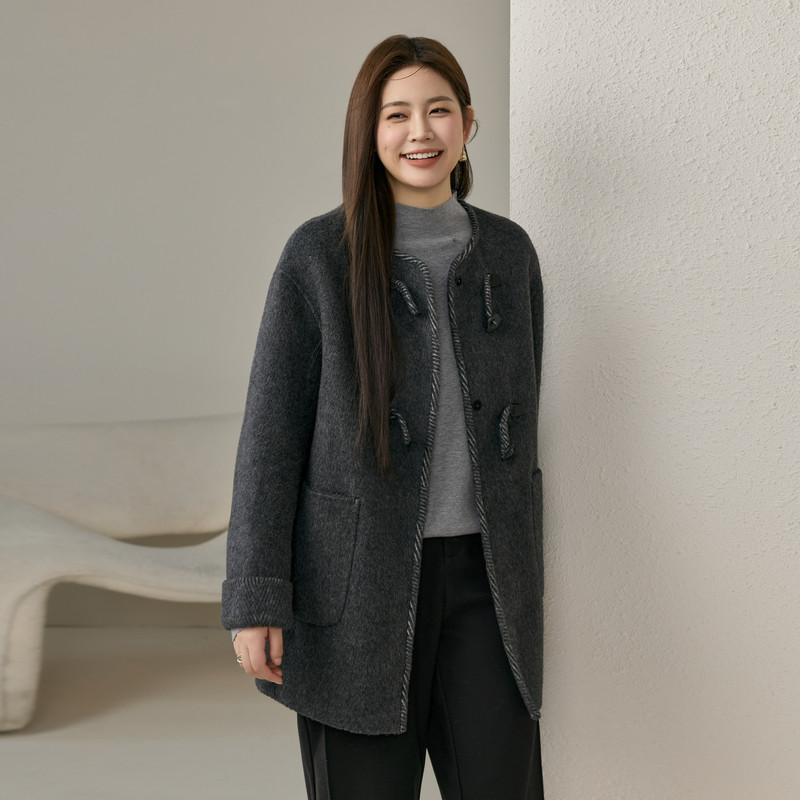 纤莉秀大码女装复古气质减龄时尚撞色双面毛呢外套胖mm2024冬新款