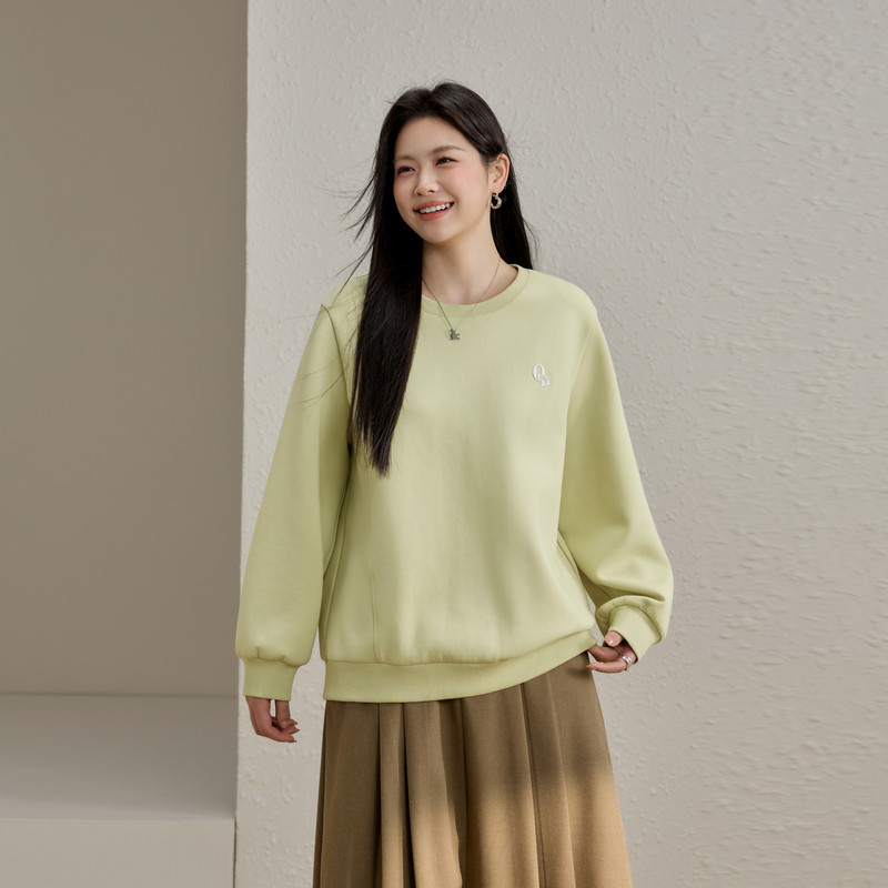 【宽松运动服卫衣】纤莉秀大码女装休闲圆领上衣胖mm2026春装新款