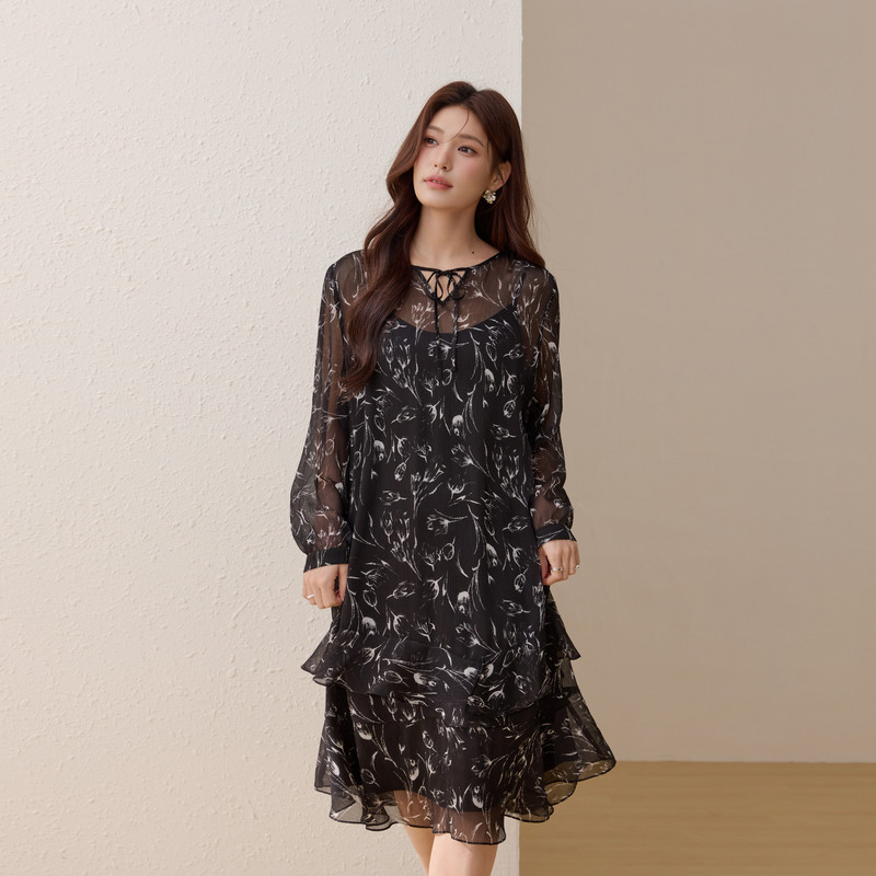 【度假风碎花裙】纤莉秀大码女装轻盈垂顺温柔连衣裙胖mm春装新款