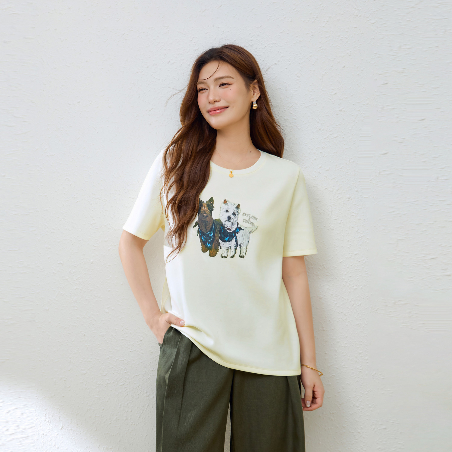 【萌趣小狗T恤】休闲减龄时尚百搭上衣纤莉秀大码女装胖mm夏新款
