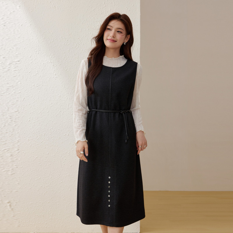 【可拆卸腰带无袖连衣裙】纤莉秀大码女装显瘦背心裙胖mm春装新款