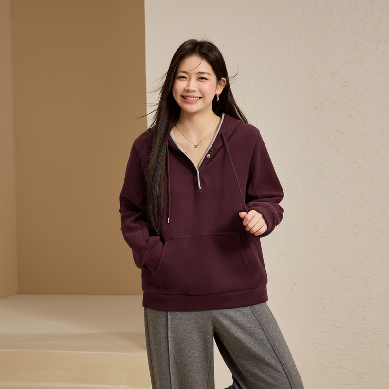 【慵懒风撞色卫衣】纤莉秀大码女装休闲舒适上衣胖mm2025冬装新款