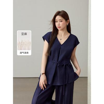 【左岸时光】松弛感知性气质100%亚麻套装纤莉秀大码胖mm夏装新款