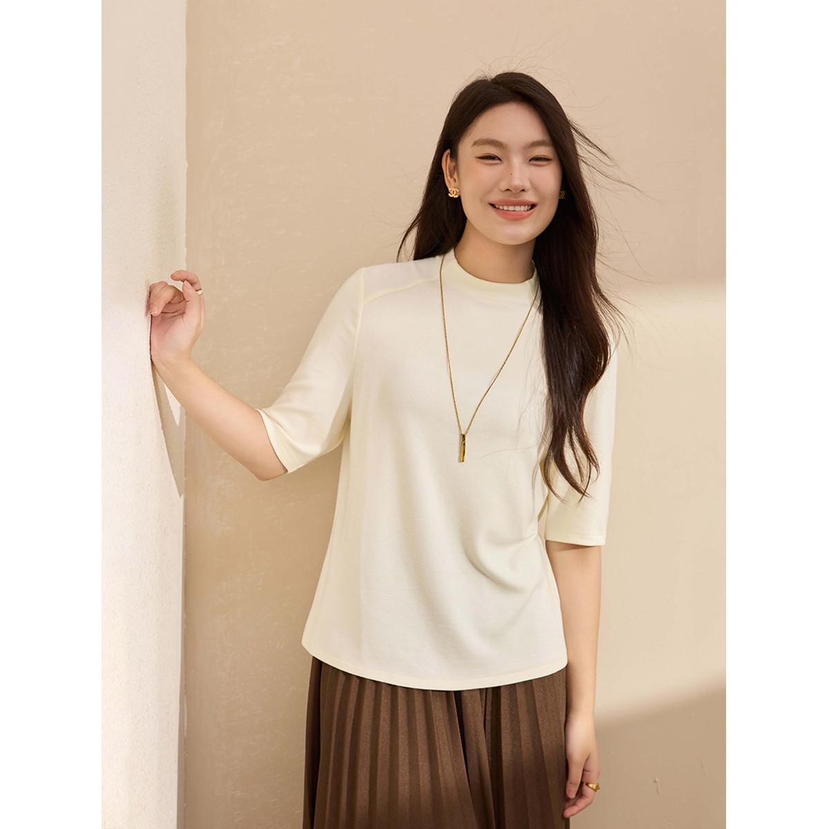 【显瘦五分袖针织衫】纤莉秀大码女装优雅舒适上衣胖mm2025秋新款