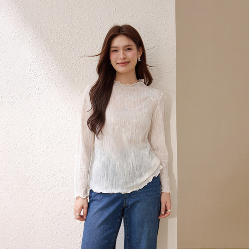 【提花木耳边领针织衫】纤莉秀大码女装肌理感百搭上衣胖mm春新款