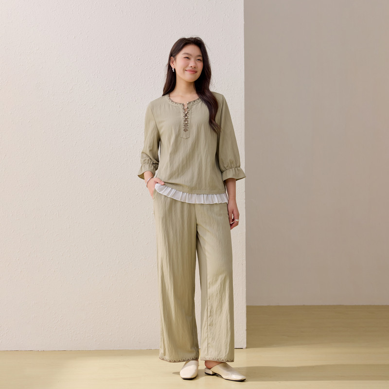 【波嬉假日】轻薄民族风两件套装纤莉秀大码女装胖mm2026夏装新款