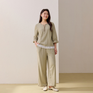 波嬉假日 胖mm2026夏装 轻薄民族风两件套装 女装 新款 纤莉秀大码